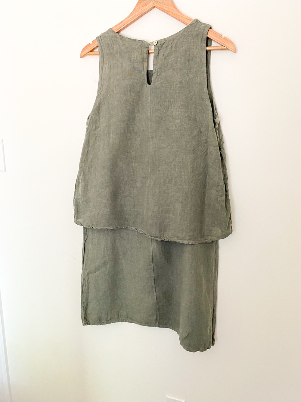 Lingo L’arno | 100% Linen Dress | Layered Sage Green Midi Dress - Picture 6 of 9